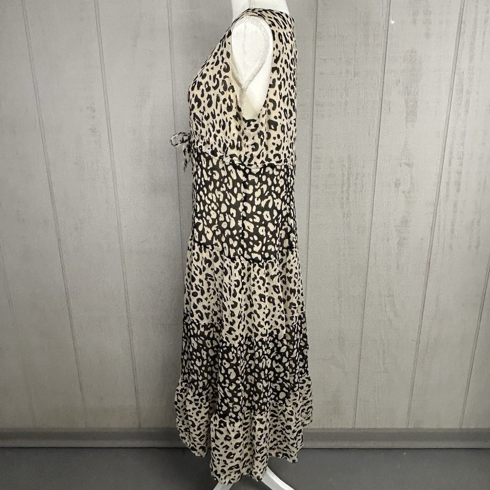 Talbots Womens Babydoll Midi Dress Size 16 Pure Silk Animal Print Tiered Ruffle - Picture 3 of 12